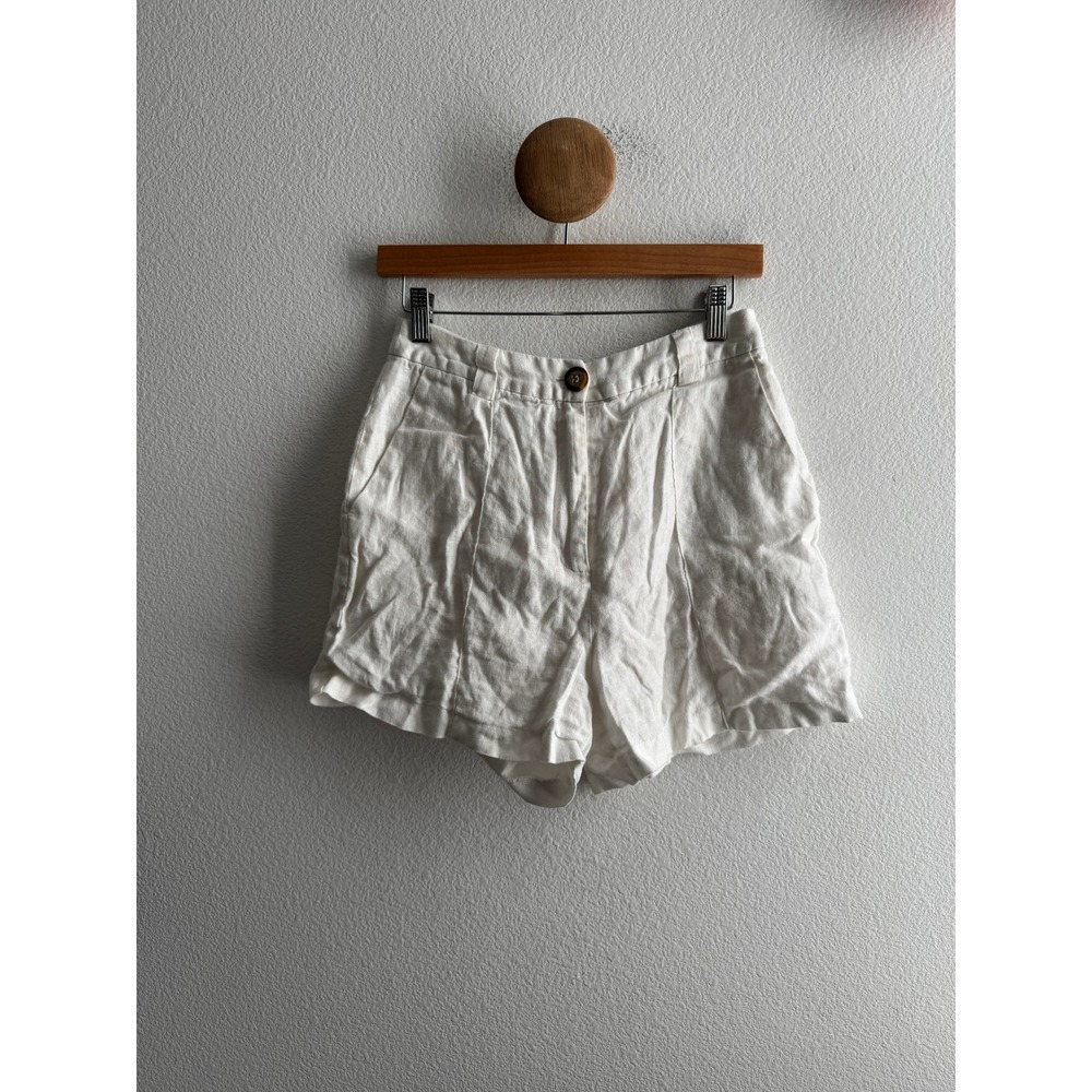 DISSH White 100% Linen High Waisted Shorts Womens US 6